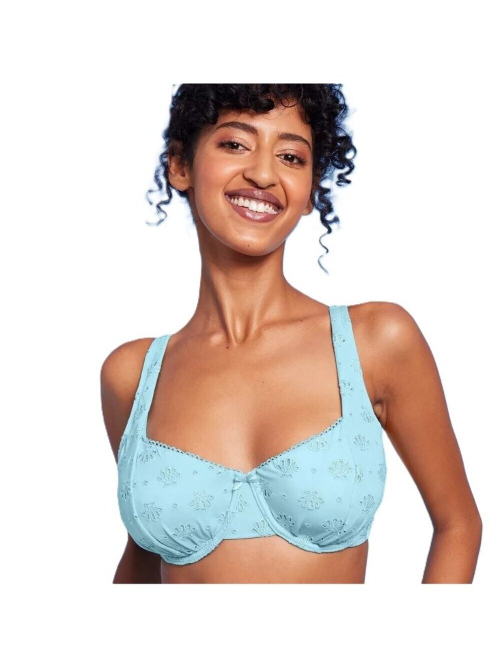 Wild Fable Light Blue Shell Pointelle Fabric Underwire Bikini Swim Top -- Large